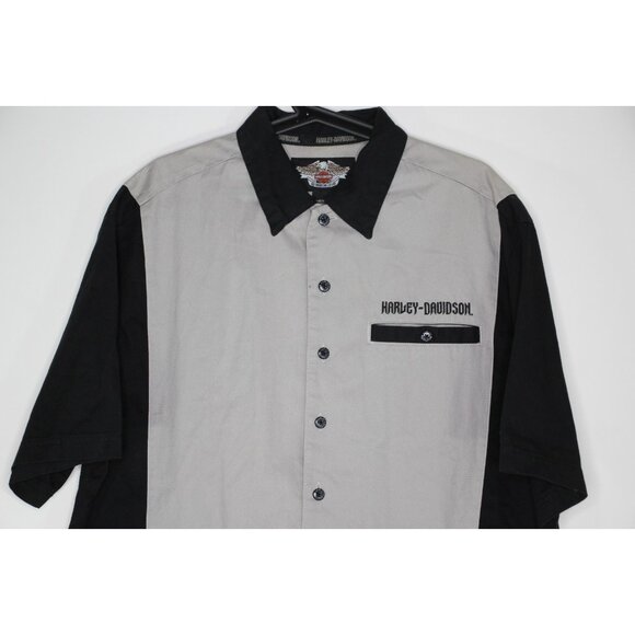 Harley Davidson Mens Large Embroidered Skull Mechanic Button Up Shirt H936 - Picture 3 of 6
